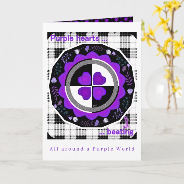 Carte B&W Purple Hearts Beating Birthday card (Fleur jaune)