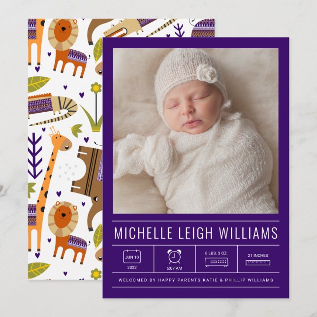 Carte BABY ANNOUNCEMENT Add Your Photo (Devant / Derrière)