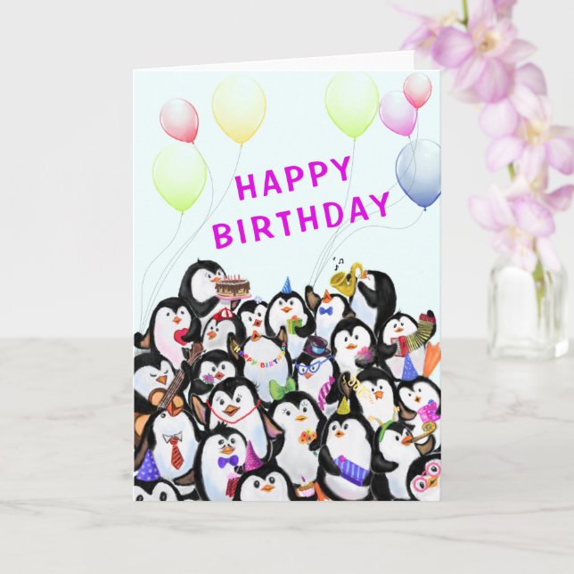 Carte Baby Birthday Card Happy Penguins Anniversaire Par (Orchidée)