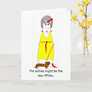 Carte Baby-Boomer grincheux avec une robe jaune et un ch