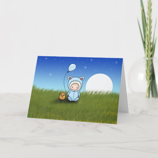 Carte Baby Boy and Owl Birthday Card (Devant)