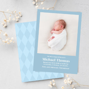 Carte Baby Boy Birth Photo Custom Blue