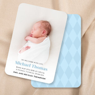 Carte Baby Boy Birth Photo Custom Blue