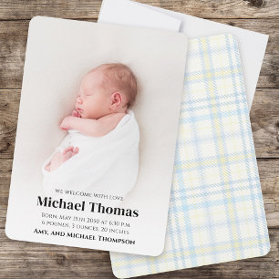 Carte Baby Boy Birth Photo Custom Blue Plaid
