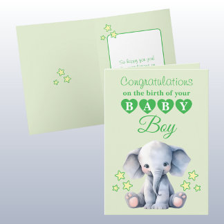 Carte Baby boy congratulations elephant green