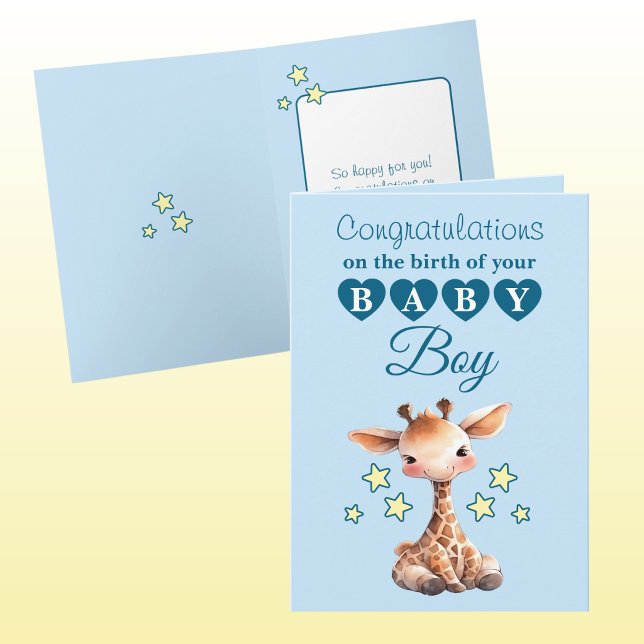 Carte Baby boy congratulations giraffe blue (Créateur téléchargé)