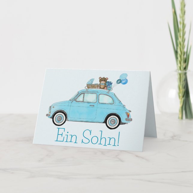 Carte Baby Boy Fiat 500 Félicitations allemandes (Devant)