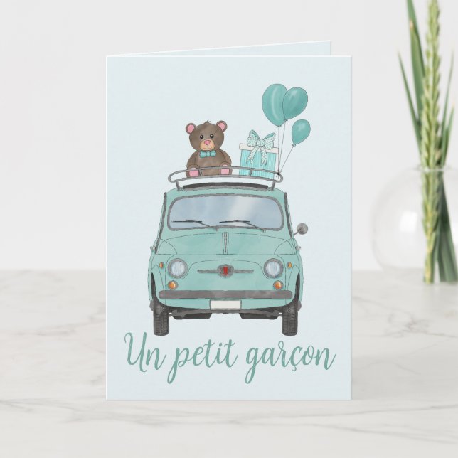 Carte Baby Boy Fiat 500 Félicitations Françaises (Devant)