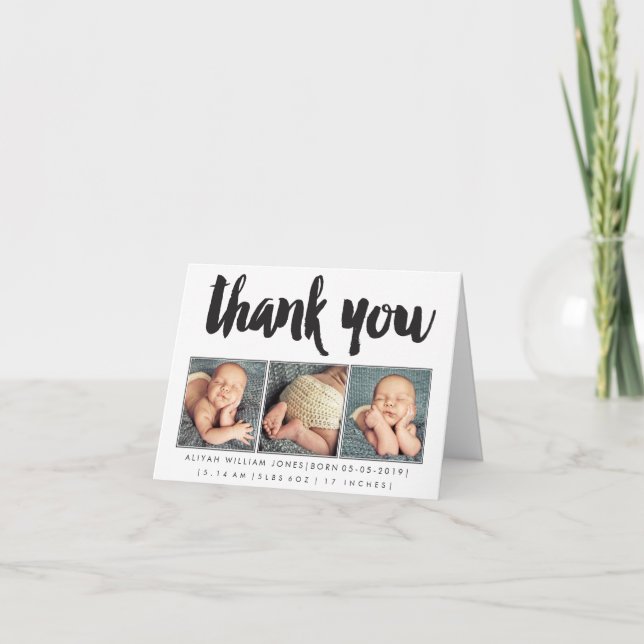 Carte Baby Boy Girl Merci 3 Photo Salutation personnalis (Devant)