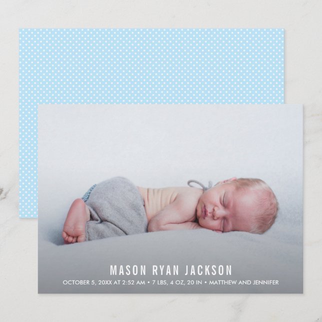 Carte Baby Boy Photo Annonces de naissance simples (Devant / Derrière)