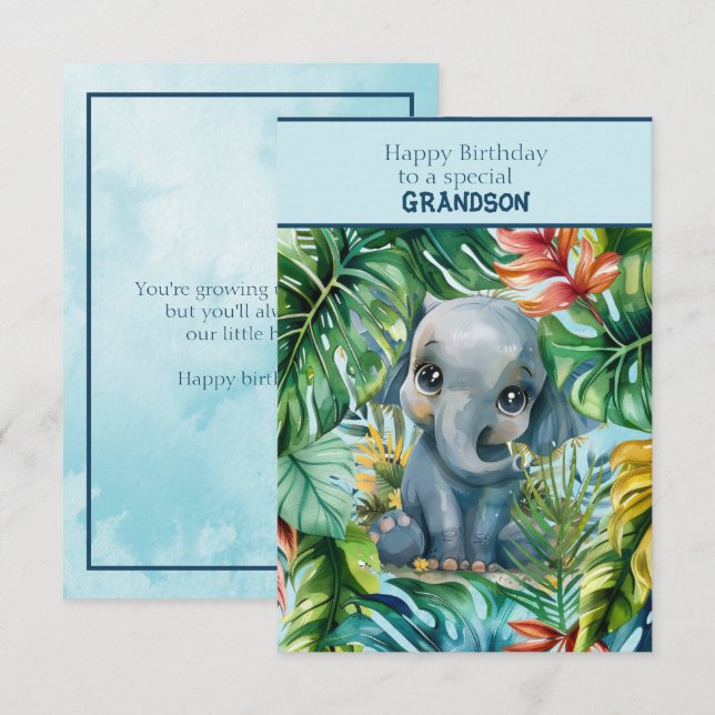 Carte Baby Elephant Happy Birthday Special Grandson (Devant / Derrière)