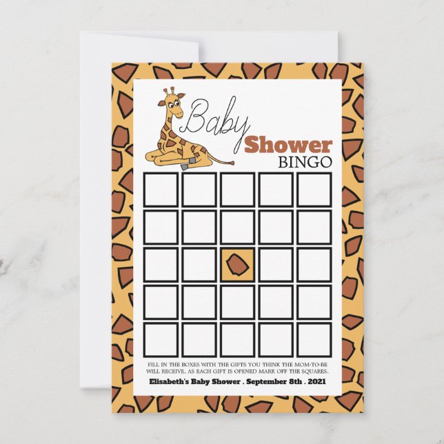 Carte Baby Giraffe, Baby shower Bingo (Devant)