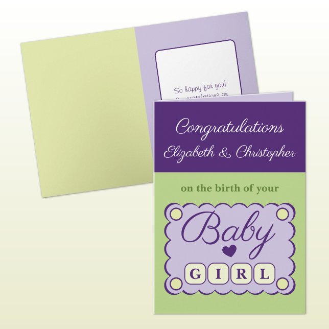 Carte Baby girl congratulations purple green (Créateur téléchargé)