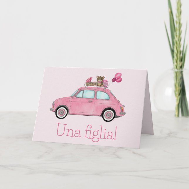 Carte Baby Girl Fiat 500 félicitations italiennes (Devant)