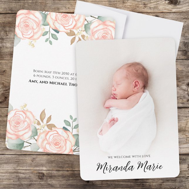 Carte Baby Girl Overlay Texte Nouveau-né Photo Chic Rose (Créateur téléchargé)