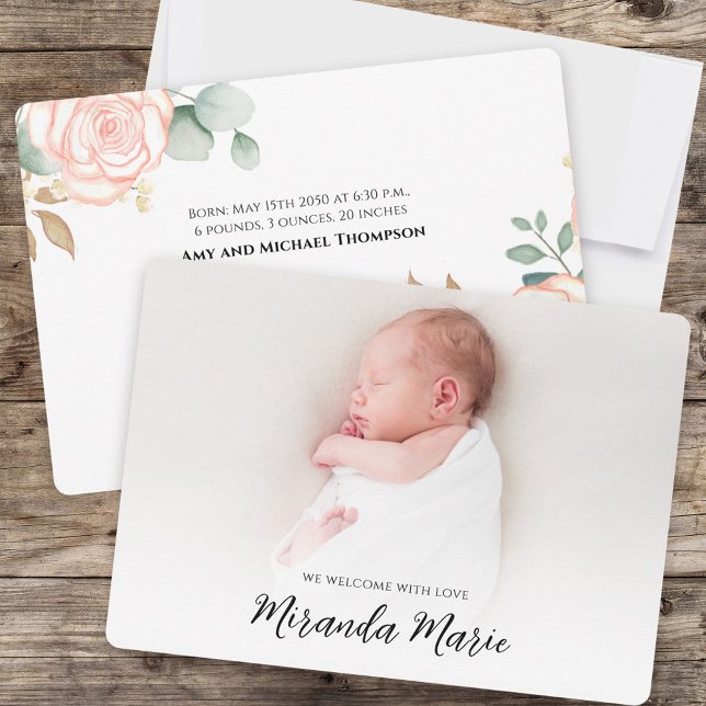 Carte Baby Girl Overlay Texte Nouveau-né Photo Floral Ro (Créateur téléchargé)