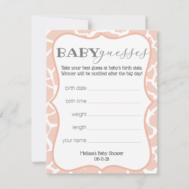 Carte Baby Girl rose Giraffe Baby Guesses (Devant)