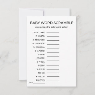 Carte BABy jeu de baby shower de course de mot