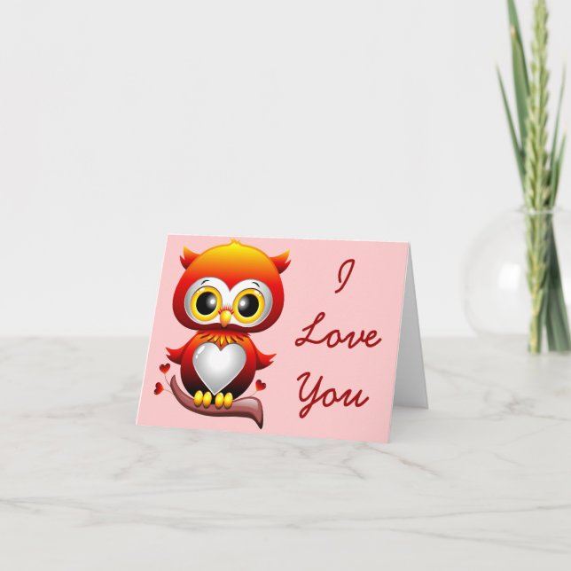 Carte Baby Owl Love Heart Cartoon Note Card (Devant)