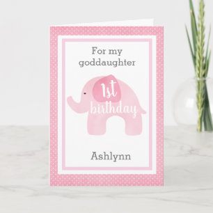 Carte Baby Pink Elephant 1er anniversaire Godgirl