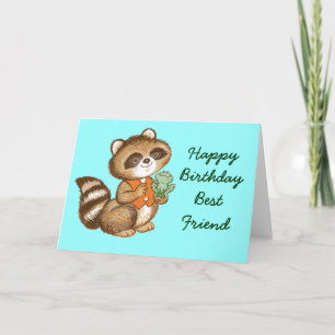 Carte Baby Raccoon dans Orange Vest with Best Friend Fro