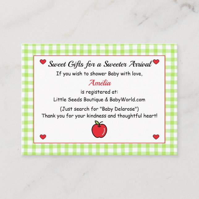 Carte Baby shower Apple - Registre des cadeaux (Devant)