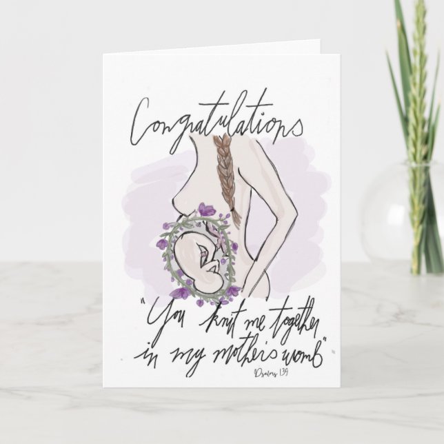 Carte baby shower, aquarelle florale/verte (Devant)