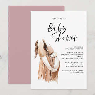 Carte Baby shower aquarelle illustration script simple