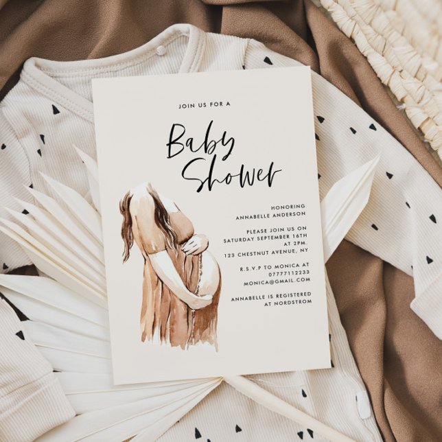 Carte Baby shower aquarelle illustration script simple (Créateur téléchargé)