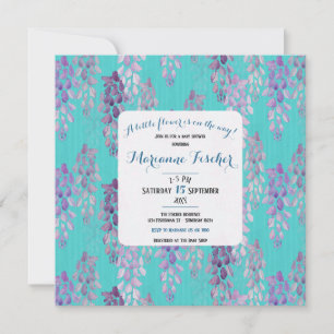 Carte Baby Shower Aquatique bleu floral aquarelle