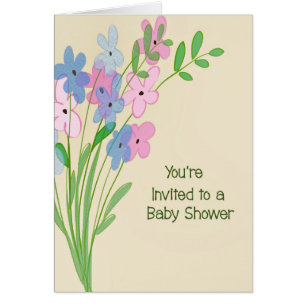 Carte baby shower avec marguerites rose et bleu