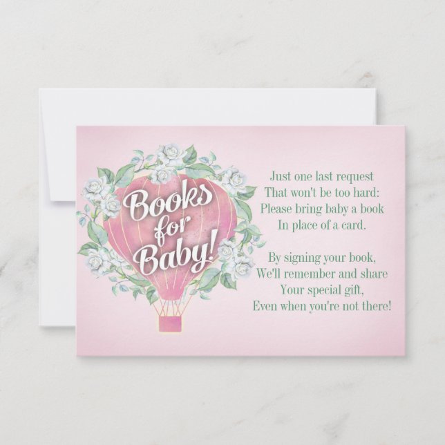 Carte Baby shower Balloon Rose Apporter Un Livre (Devant)