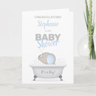 Carte Baby shower bébé éléphant bulle  garçon de bain