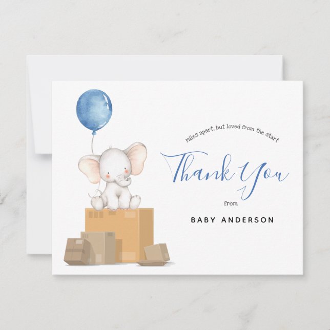 Carte Baby shower bleu éléphant par Merci de courrier (Devant)
