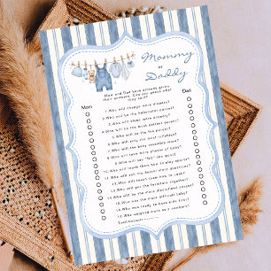 Carte Baby Shower Blue Jean Bébé Rayé Maman ou Papa 