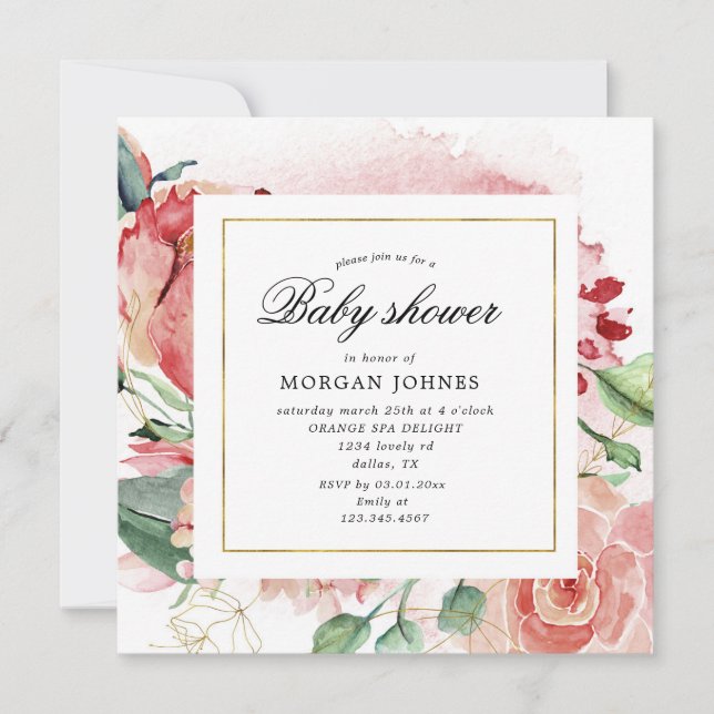 Carte baby shower carré à fleurs de minuit (Devant)