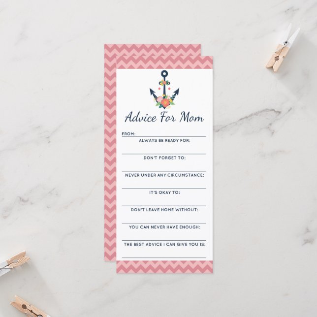 Carte Baby shower Conseil Jeu Nautique Floral Ancre (Devant/Arrière en situation)