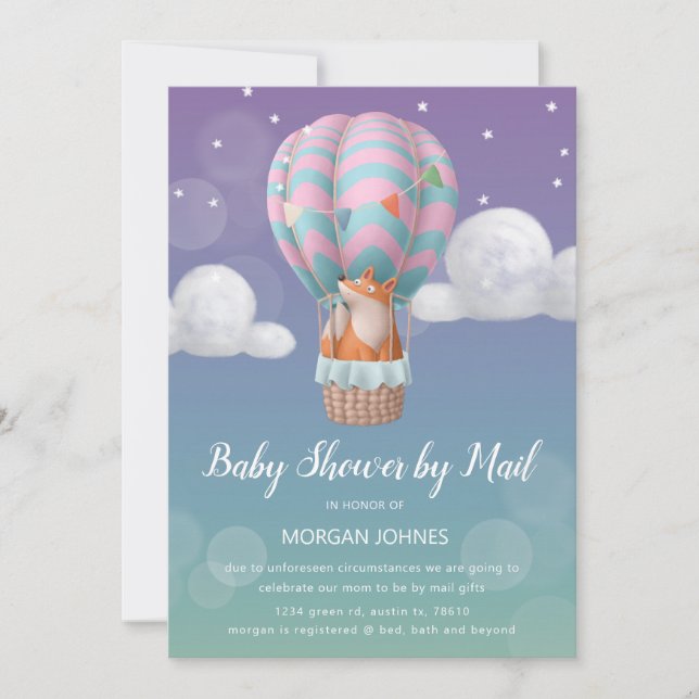 Carte baby shower d'animaux en ballon d'avion par courri (Devant)
