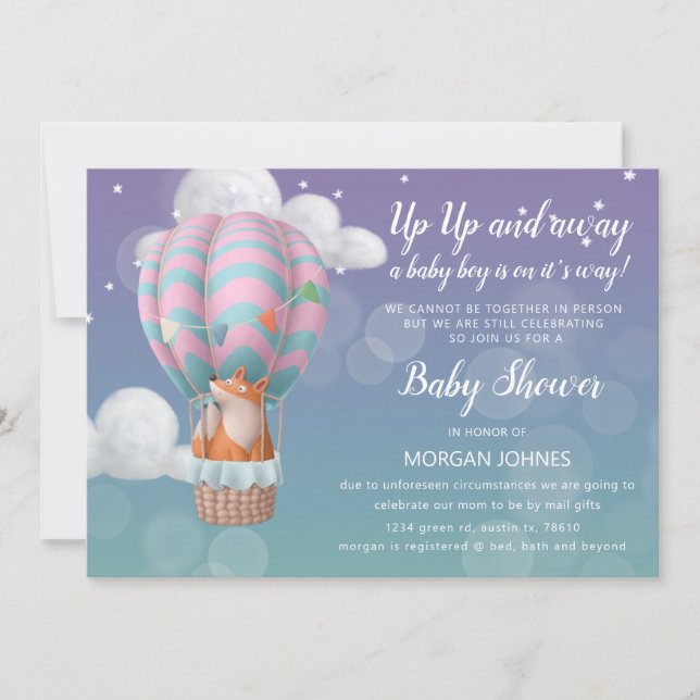 Carte baby shower d'animaux en ballon d'avion par courri (Devant)