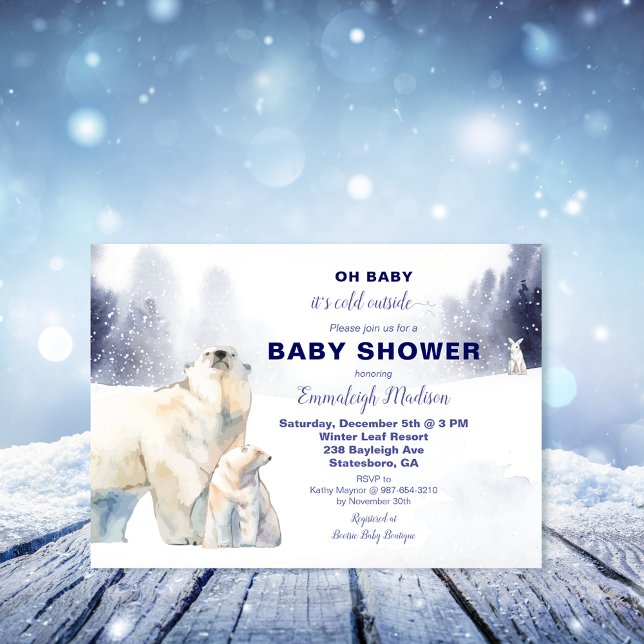 Carte Baby shower d'aquarelle de l'ours polaire (Créateur téléchargé)