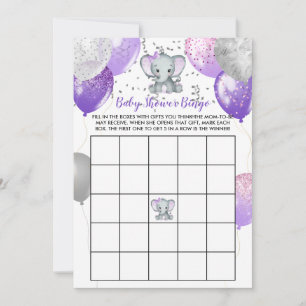 Carte Baby shower d'aquarelle d'éléphant violet Bingo