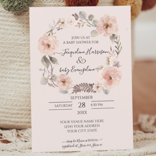 Carte Baby shower d'aquarelle rose vif (Créateur téléchargé)