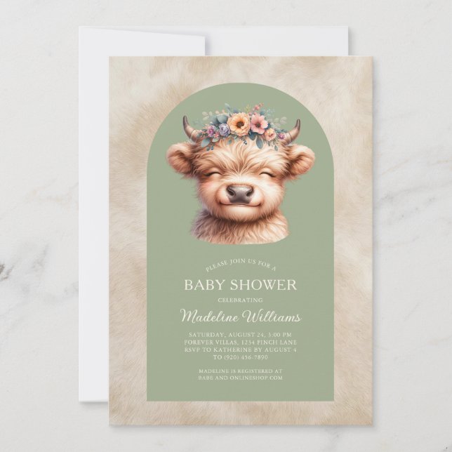 Carte Baby shower d'arc de vache de Highland (Devant)