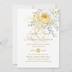 Carte Baby shower de bouquet Rose en or blanc