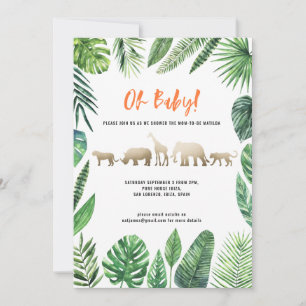 Carte Baby shower de feuillage tropical et d'animaux d'o