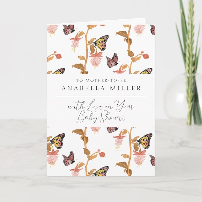 Carte Baby shower de filles papillon rose moderne Boho (Devant)