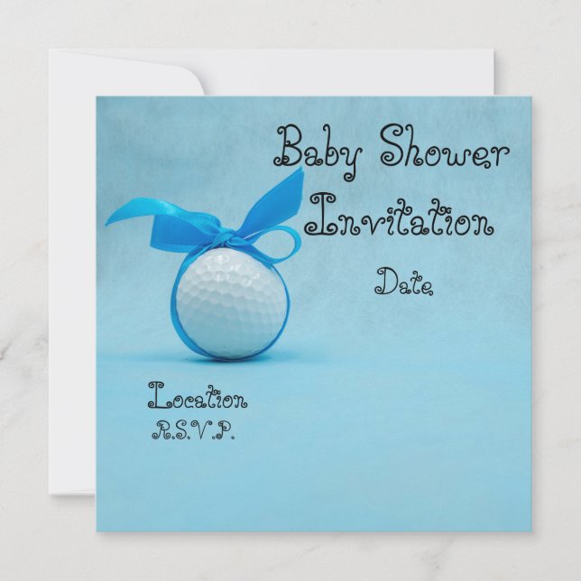 Carte Baby shower de golf avec ruban bleu sur bleu (Devant)