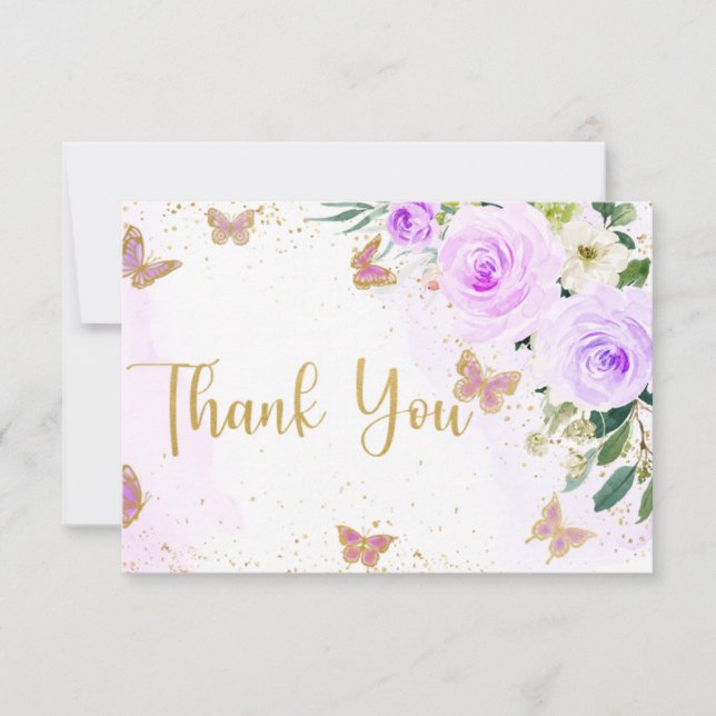 Carte Baby shower de Merci à papillon floral lavande (Devant)