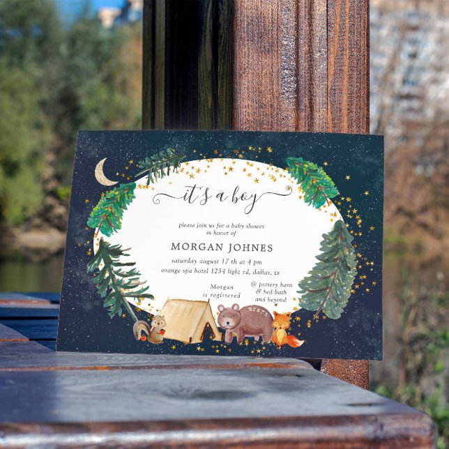 Carte Baby shower de nuit de la forêt de Woodland (Créateur téléchargé)