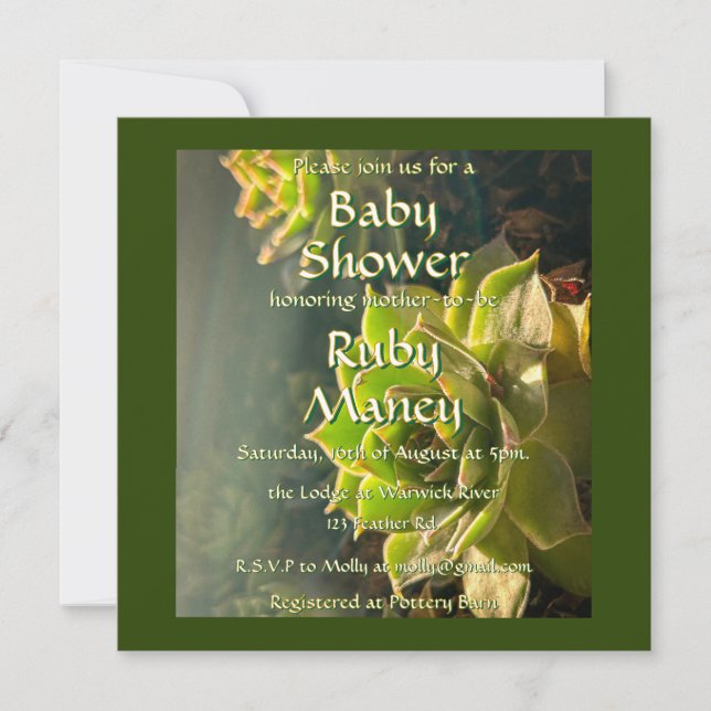 Carte Baby shower de succulents verts (Devant)